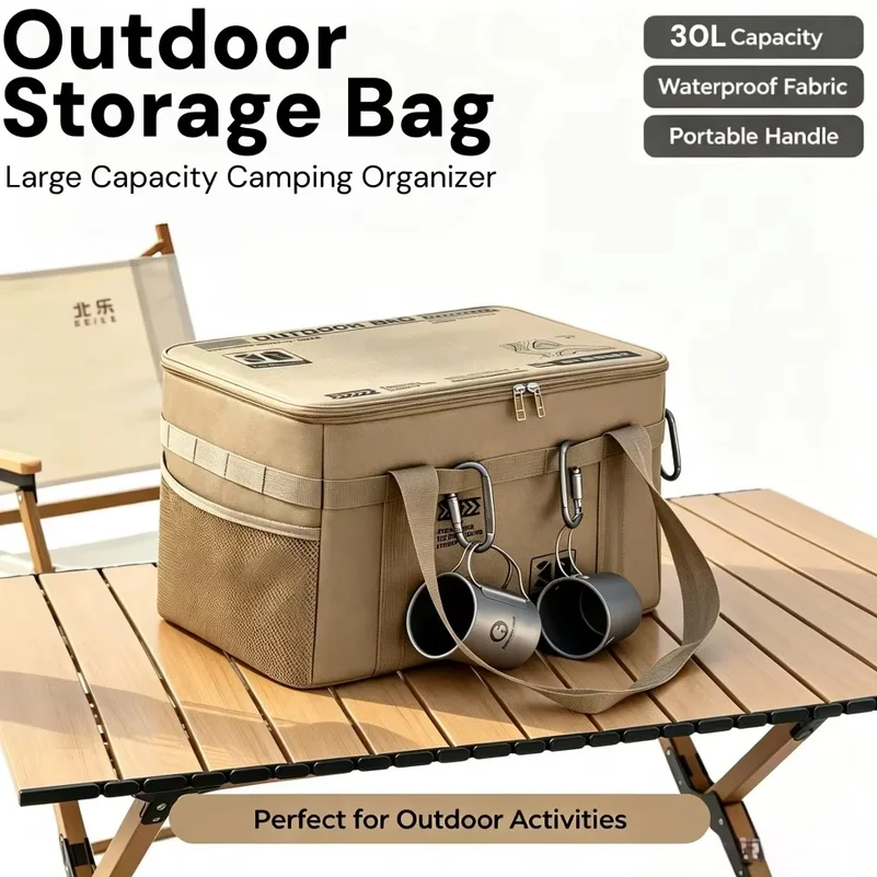 30L Large Capacity Camping Cookware Storage Bag Waterproof Outdoor Camp Kitchen Organizer Picnic Carry Bag for Stove Pot Pan