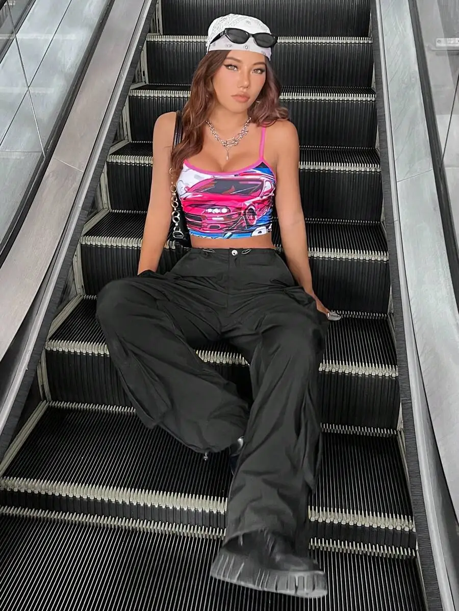 Canotta da donna con stampa alla moda estiva Canotta sexy Canotta da festival musicale Abbigliamento estivo casual confortevole e traspirante