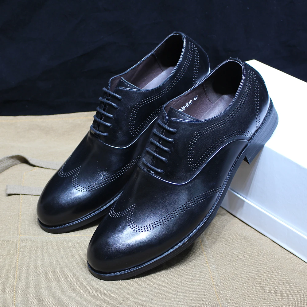 

Classic Lace Up Men's Dress Shoes Genuine Leather Handmade Wingtip Oxfords Luxury Grey Office Wedding Party Formal Shoes for Men