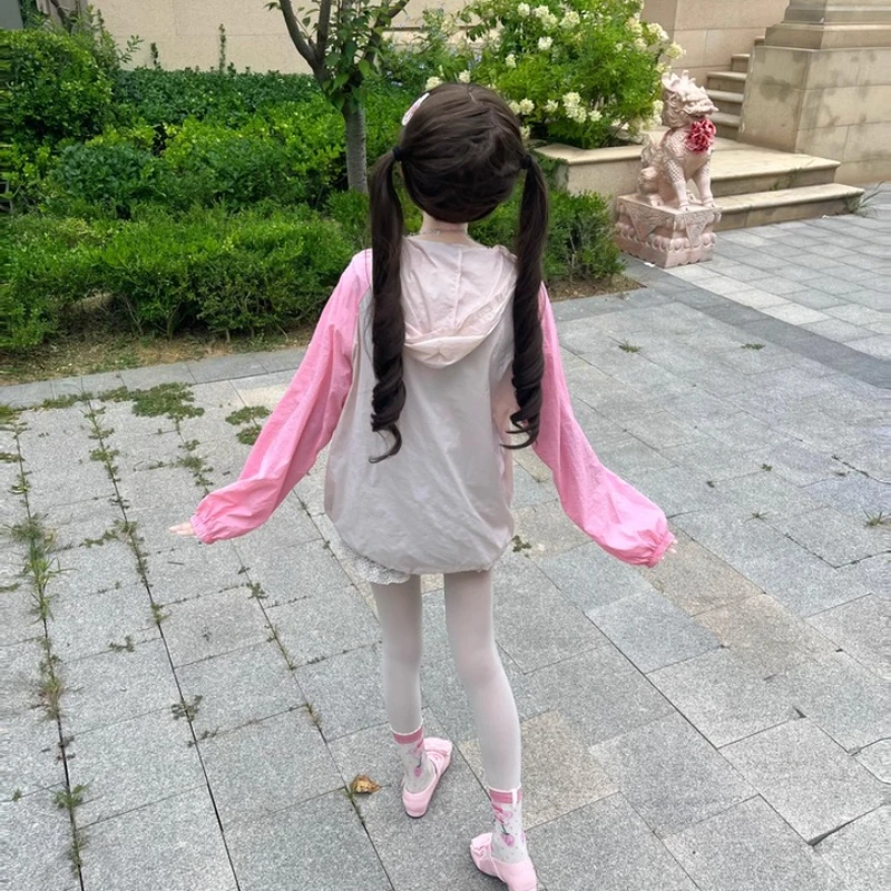 Japanese Fruit Print Hooded Women's Jacket Spring Summer Autumn Sweet Cute Breathable Color Block Sun Protection Coat Ladies