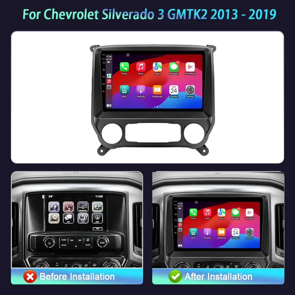 Wireless Carplay Stereo Head Unit Screen Car Radio For Chevrolet Silverado 3 GMTK2 2013-2019 Android 14 Multimedia Navigation