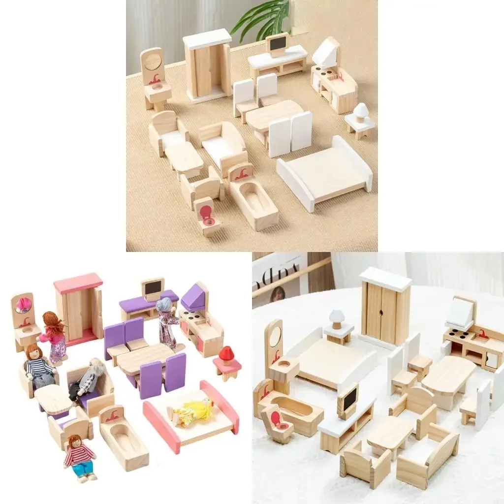 Juego simulación casas muñecas, muebles en miniatura, juego sala estar y dormitorio para juegos rol creativos