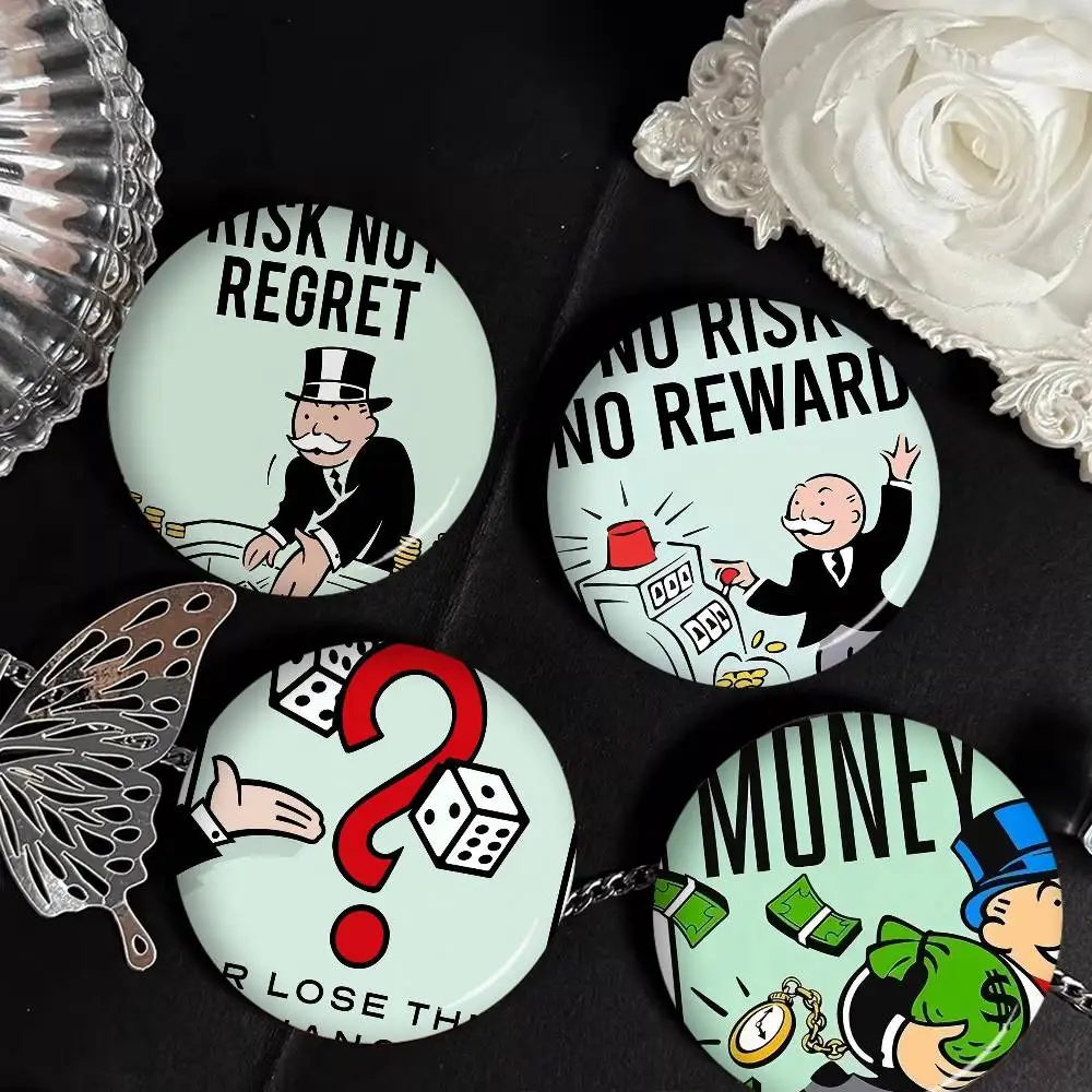Monopoly Millionaire Dollar Money 58mm Cute Anime Figure Icon Badge Handmade Tinplate Brooch for Backpack Clothes Chest Ornament