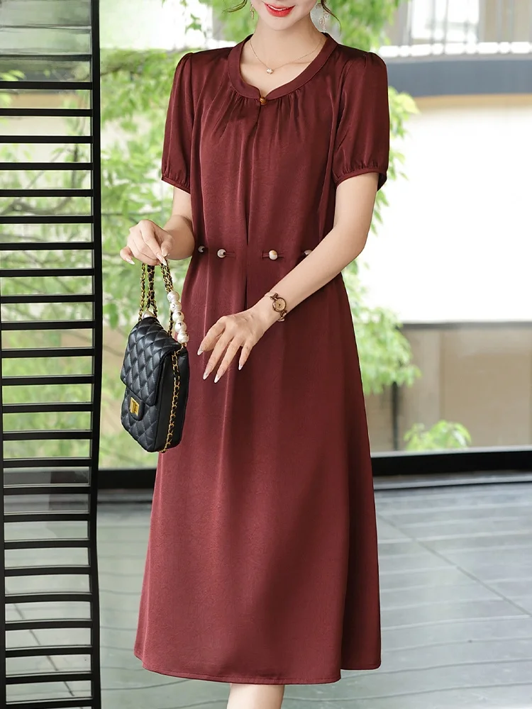 

Летнее платье средней длины для мам больших размеров, модное, свободного кроя, из полиэфирного волокна, с круглым вырезом, цельное.