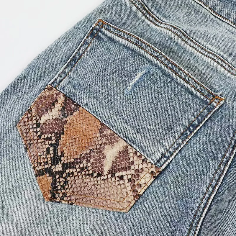 Y2K designer moda nuovi jeans stretch slim fit lavato toppa nostalgica jeans azzurri retrò pantaloni di marca hip-hop di alta strada ho
