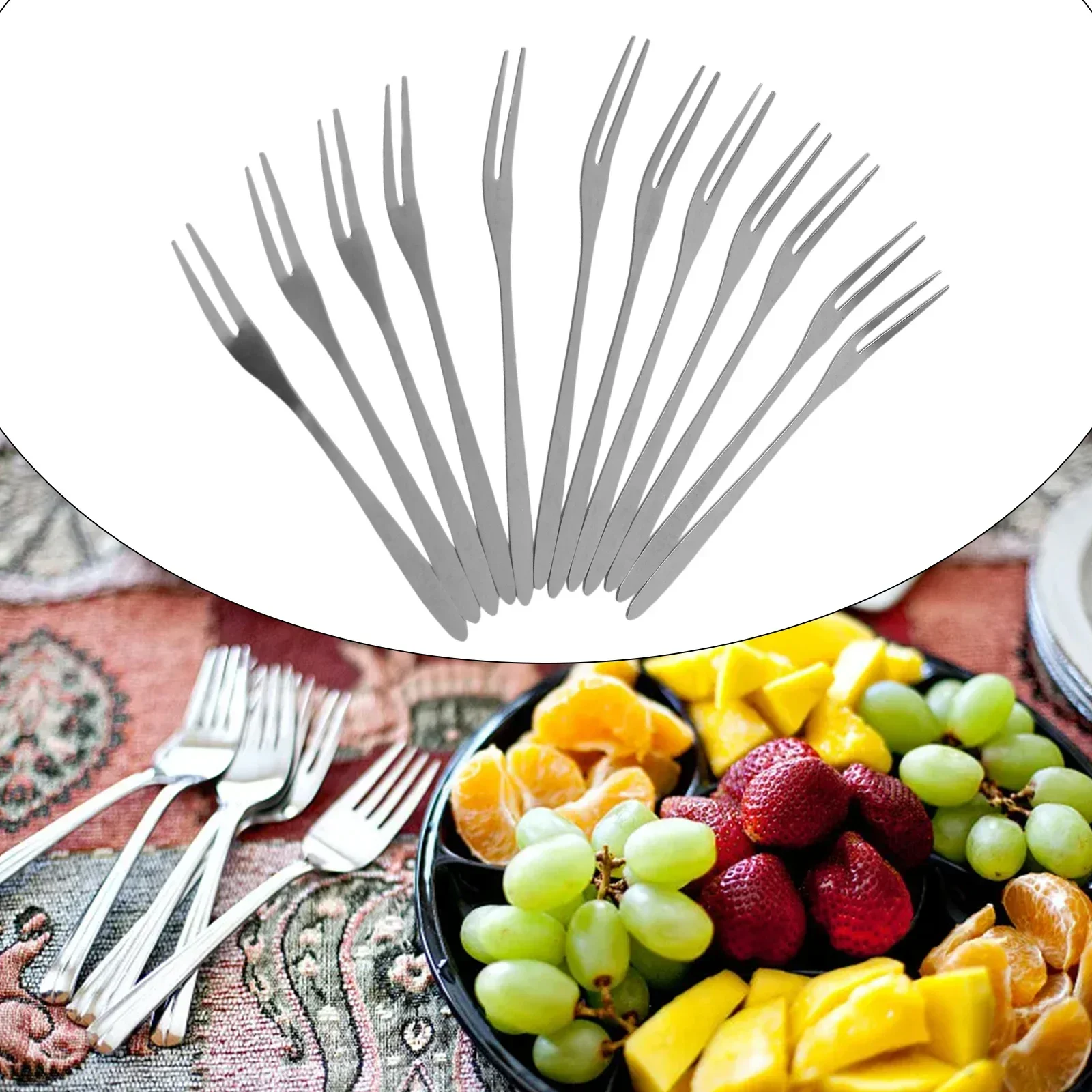 Household Supplies Fruit Fork Household Supplies 12.8*0.9cm 5pcs BBQ Camping Office Restaurant Stainless Steel