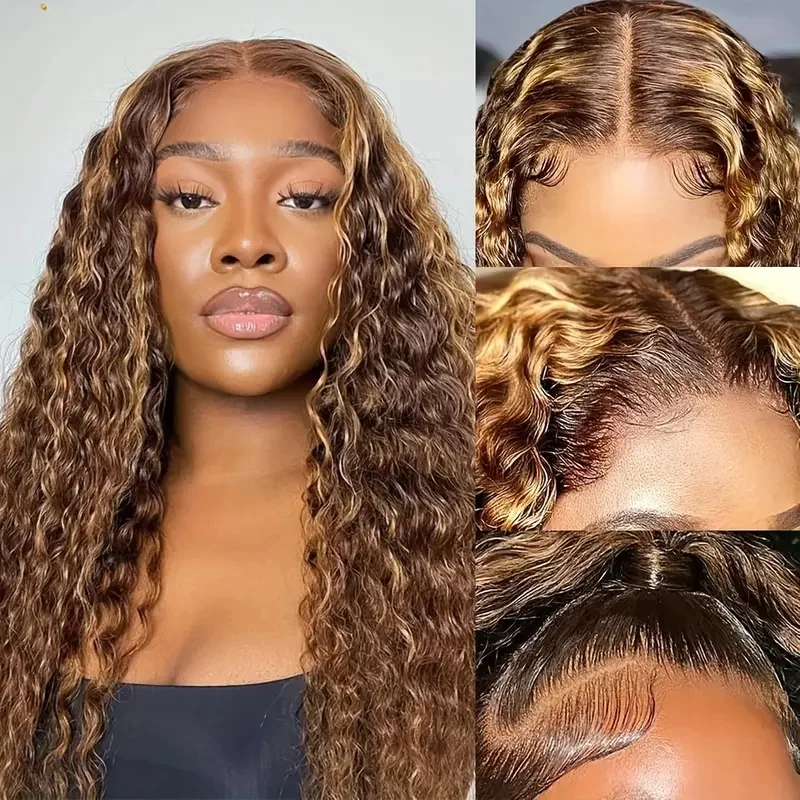 Przednie peruki z głębokim koronkowa fala 13 × 4 z ludzkimi włosami z przezroczystymi ludzkimi włosami peruki podkreślają wstępnie oskubane 4/27 peruk dla kobiet