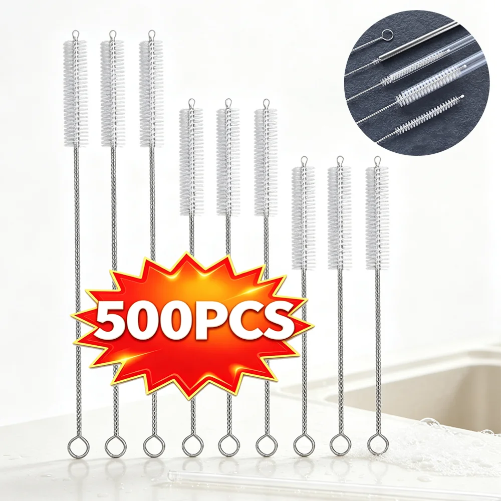 Щетка для чистки соломинок (500-1 шт.), многоразовая, нейлоновая, из нержавеющей стали, для детских бутылочек и стаканов