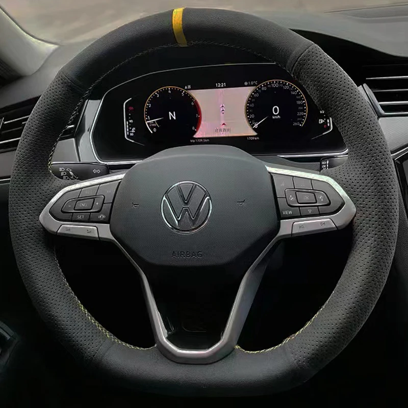 Car Steering Wheel Cover Soft Suede For Volkswagen VW Atlas Golf 8 Mk8 Jetta Passat B9 Tiguan Sharan Steering-Wheel Cover Wrap