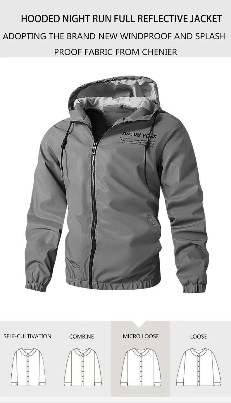 Night Reflective Jackets Men Double Fabric Waterproof Windbreaker Hooded Jacket Man Hip Hop Cycling Sports Zipper Coats Outwear