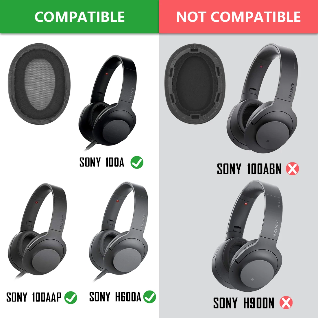 Geekria QuickFit Ersatz-Ohrpolster für Sony MDR-100A MDR-100AAP MDR-H600A Kopfhörer