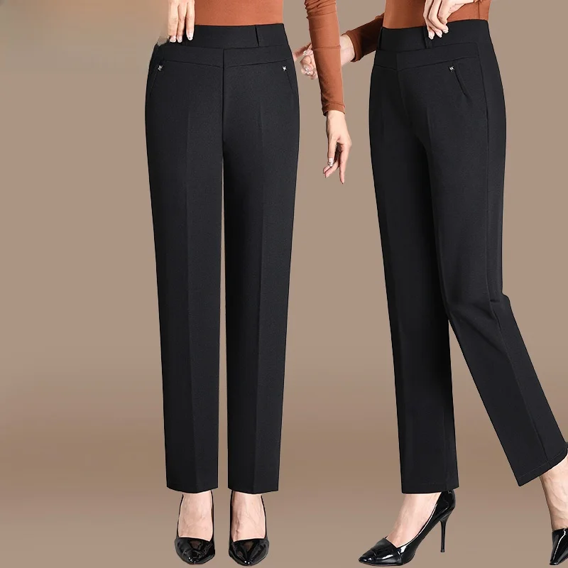

Повседневные брюки с высокой талией и прямыми штанинами для женщин среднего возраста, весенне-осенняя верхняя одежда, модные длинные брюки для пожилых женщин
