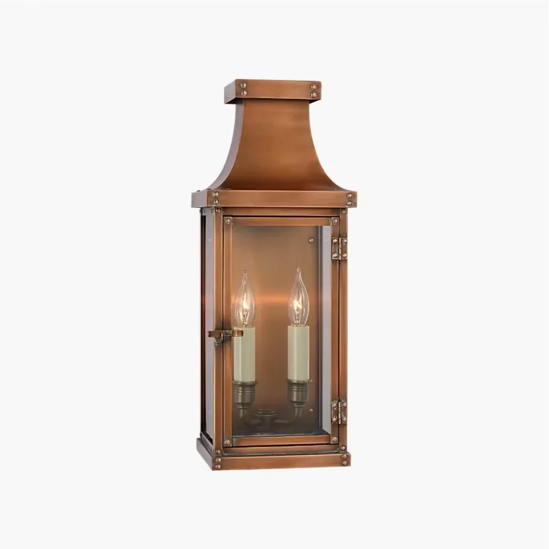 2-Light Vintage Copper Outdoor Wall Lantern Riveted Solid Brass Wall Sconce Clear Glass Exterior Wall Light for Porch