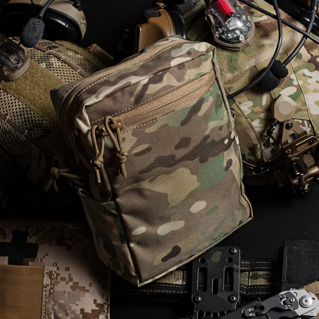 Wosport GP Tall Pouch Cordura MOLLE Bag with Hook Loop Interior Organizer and Front Zipper Pocket for Airsoft Outdoor Gear