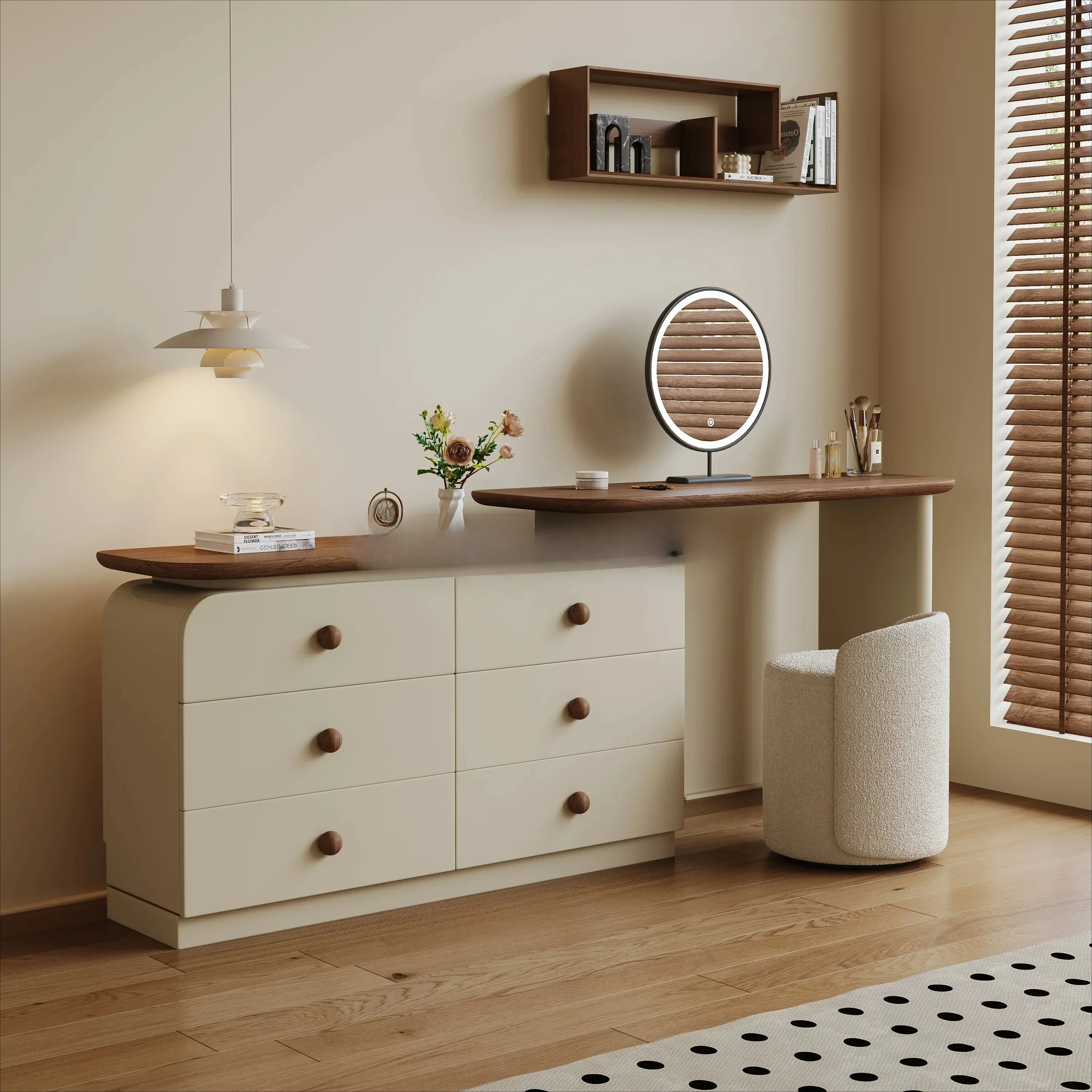JJD96 Medieval Solid Wood Dresser Storage Cabinet Integrated Simple Chest Cabinet Retro Makeup Table Storage