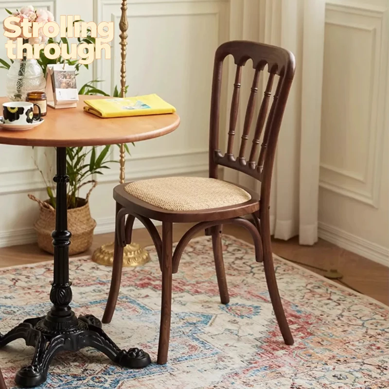 

Vintage Napoleon Dining Chair, Solid Wood Rattan Weave Seat, French Country Retro Accent Chair for Dining Room Living Room Home