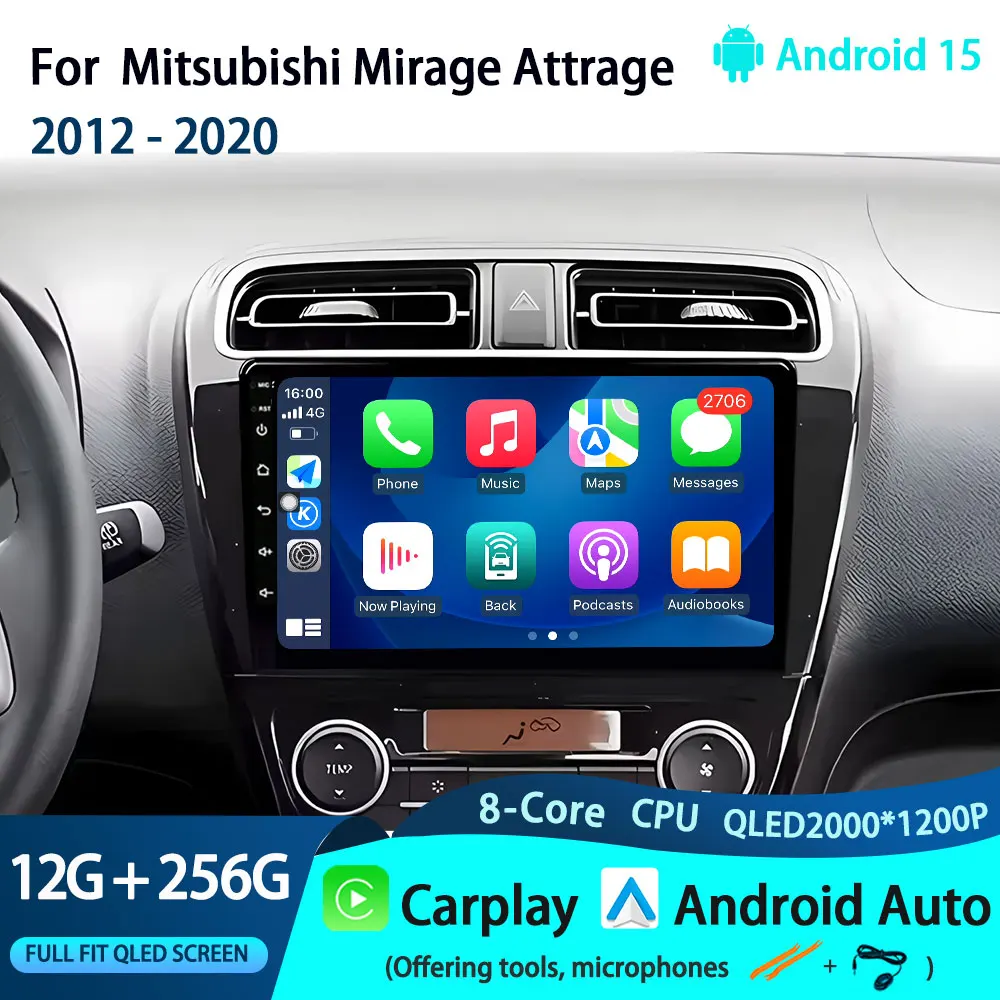 

Android 15 для Mitsubishi Mirage Attrage 2012-2020 автомобильный радиоприемник мультимедийный видеоплеер навигация GPS беспроводной Carplay WIFI