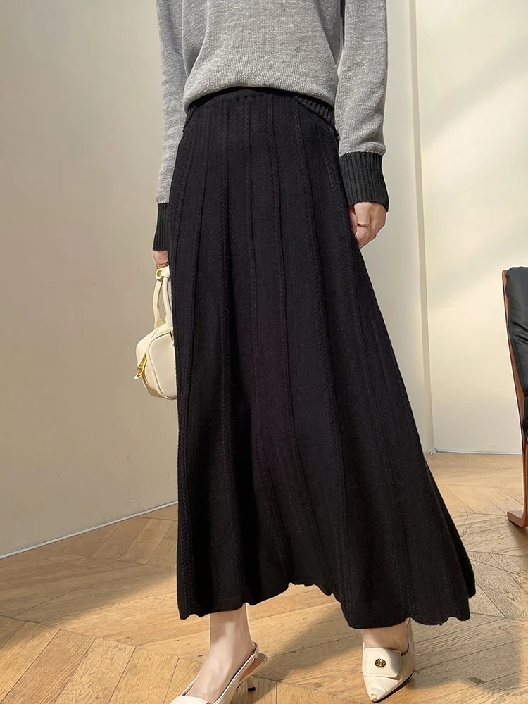 Knitted High-Waisted Half Length Skirt for Women Autumn/Winter Lady A-line Umbrella skirt Female Fashion Jacquard Pleated Skirt