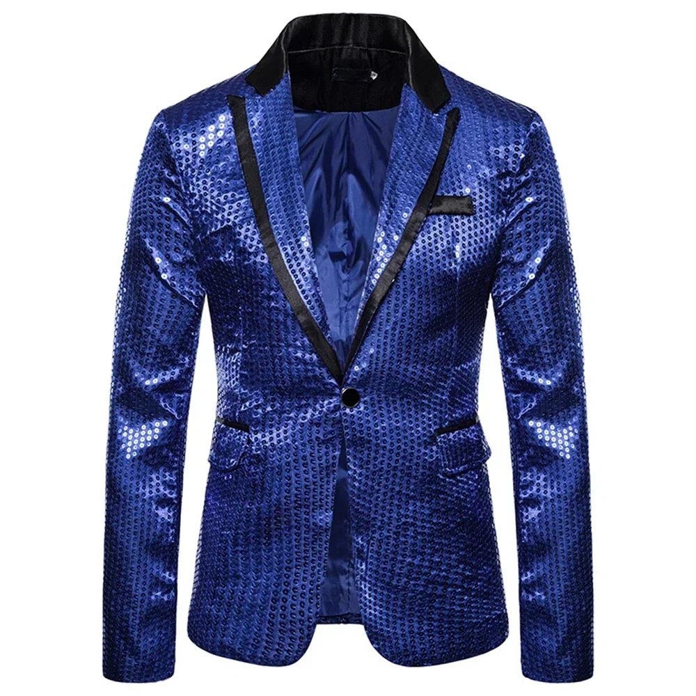 Men's Sequined Suit Jacket Nightclub Party Stage Performance Suit Jacket Wedding Host MC Studio Shooting Costume Props
