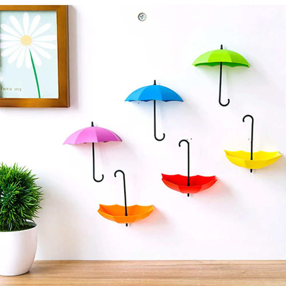 Colgador de llaves creativo en forma de paraguas, soporte decorativo para el hogar, gancho de pared, organizador de cocina, accesorios de baño, 3 uds.