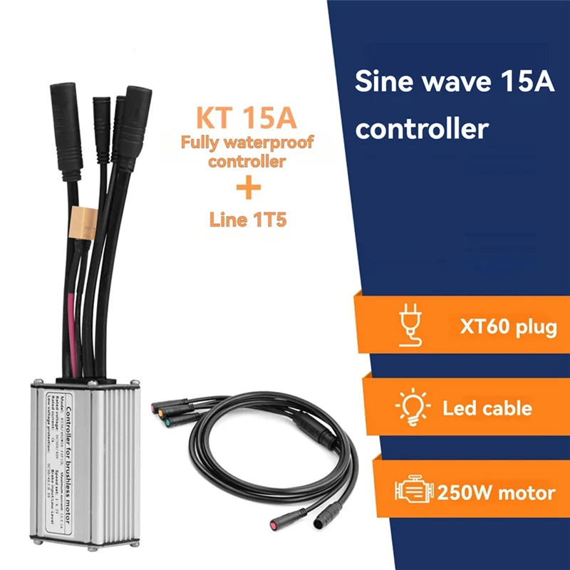 

Контроллер электрического велосипеда с световым проводом 1T5 KT-15A Водонепроницаемый синусоидальный контроллер Необходимый аксессуар для электронного велосипеда