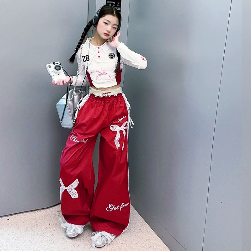 Teenage Girls Clothes Set Design Short Suit Jacket+Customized Ripped wide leg pants 2pcs Junior Kids Suit Child Outfits 5-14Y
