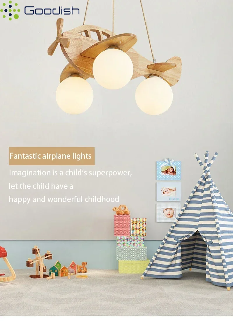 Modern Simplicity Wooden Handmade Aircraft Hanging LED Pendant Light Art Creative Lamp for Restaurant Home Decoration Chandelier