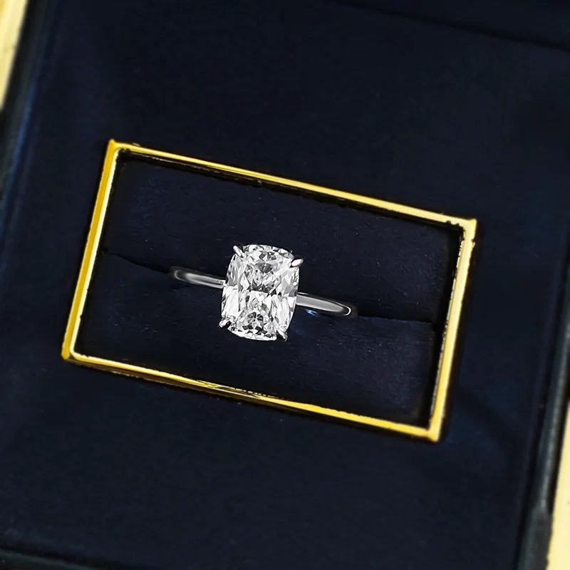 Shining U 925 Sterling Silver 7*9mm Cushion High Carbon Diamond Gems Ring for Women Fine Jewelry Engagement