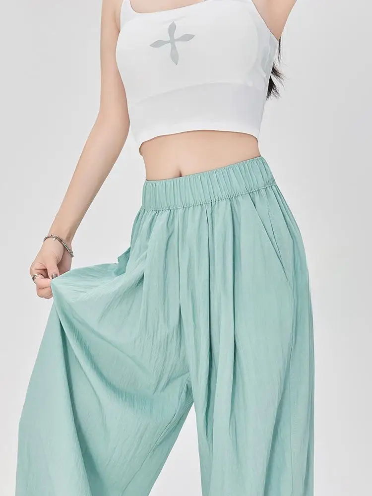 Wijde pijpen broek meisjes Japan Dames Zomer Stedelijk Casual Trend Fit Vakantie Reizen Sneldrogend Patchwork Zacht uitgehold Modaal Retro