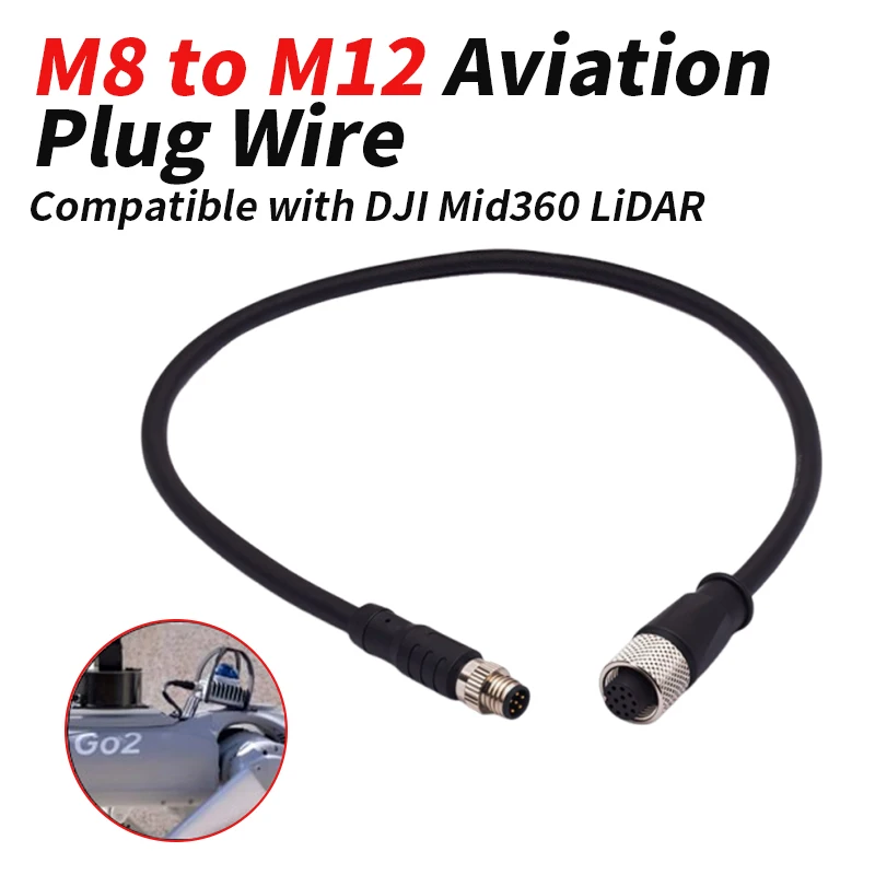 Compatible with DJI Mid360 LiDAR M12 to M8 Connector Cable Connect the UTAC Robot Dog GO2 6Pin M8 to M12 Elbow Plug Wire