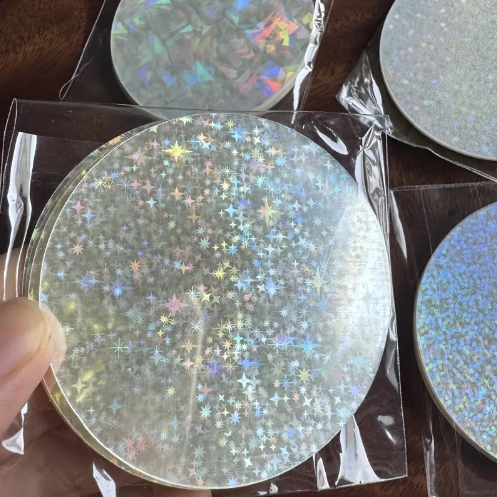 100 Stück runde Laserfolien-Abzeichenabdeckungen aus PVC, mehrere Stile, transparente Abzeichenfolie, Sternmuster, DIY-Herstellung