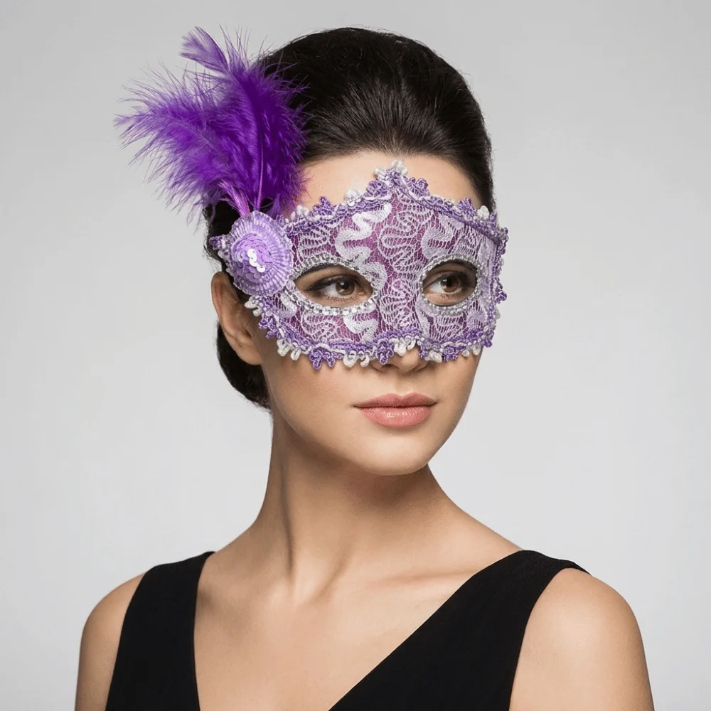 Multicolor Half-Face Mask Lace Seductive Style Feather Mask Cosplay Masquerade Halloween Festival Party Mask Makeup Festival