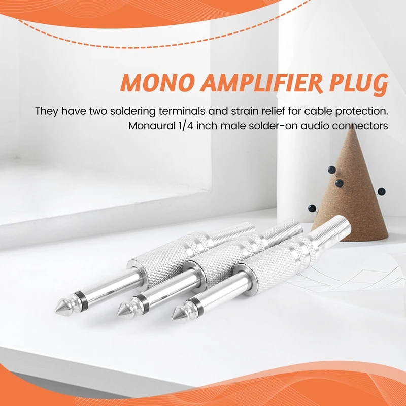 6.35Mm Mono Amplifier Plug 1/4Inch Male Mono Monaural Jack Audio Cable Connector Plug Microphone Audio Connectors 10Pcs