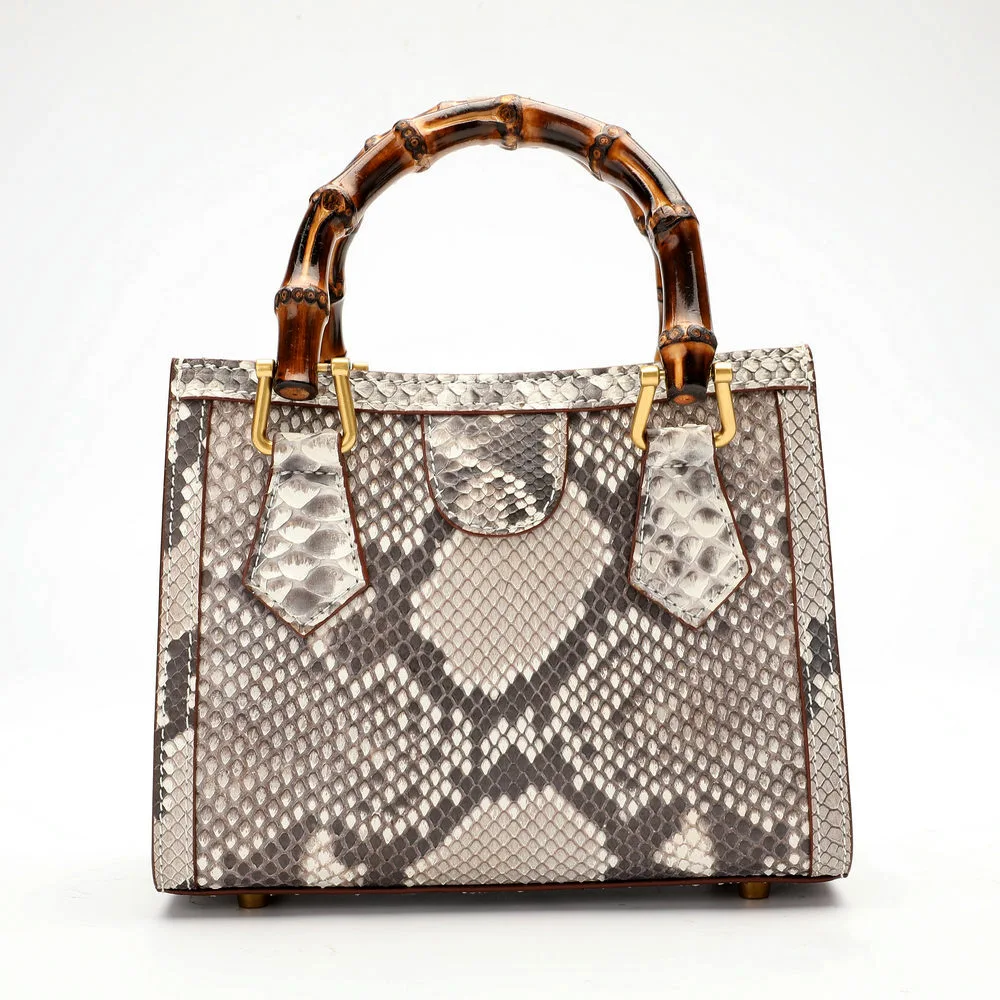 2022 novo designer pele python bolsa feminina moda pequena praça saco de bambu senhora bolsa de ombro couro genuíno saco do mensageiro 45