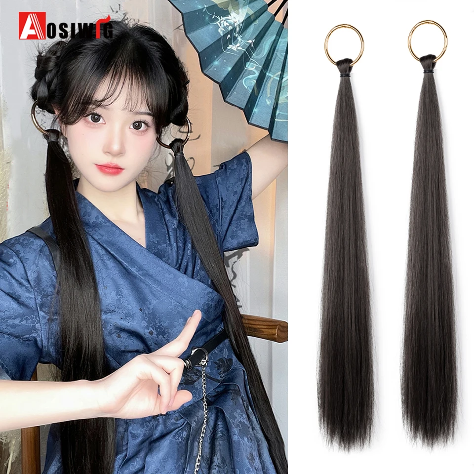 

AOSI Synthetic New Chinese Style Hanging Loop Ponytail Wig Long Hair Ponytail Wig Braid Cosplay Pink Personalized Ponytails