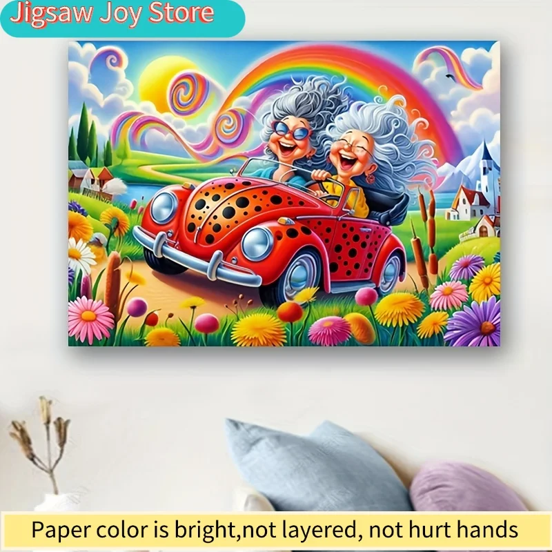 A Thousand-Piece Puzzle Featuring Joyful Sisters in Driving Scenes, This Portable Cuboid Art Decoration Is Perfect for Those W