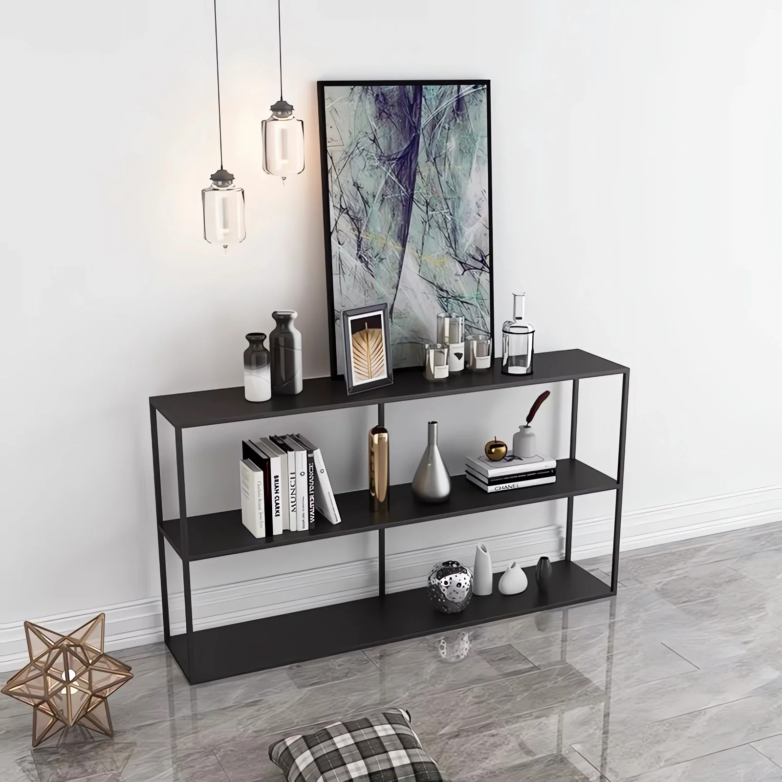 

light luxury wrought iron entrance table table sofa rear shelf floor bookshelf multi-layer simple baffle storage rack