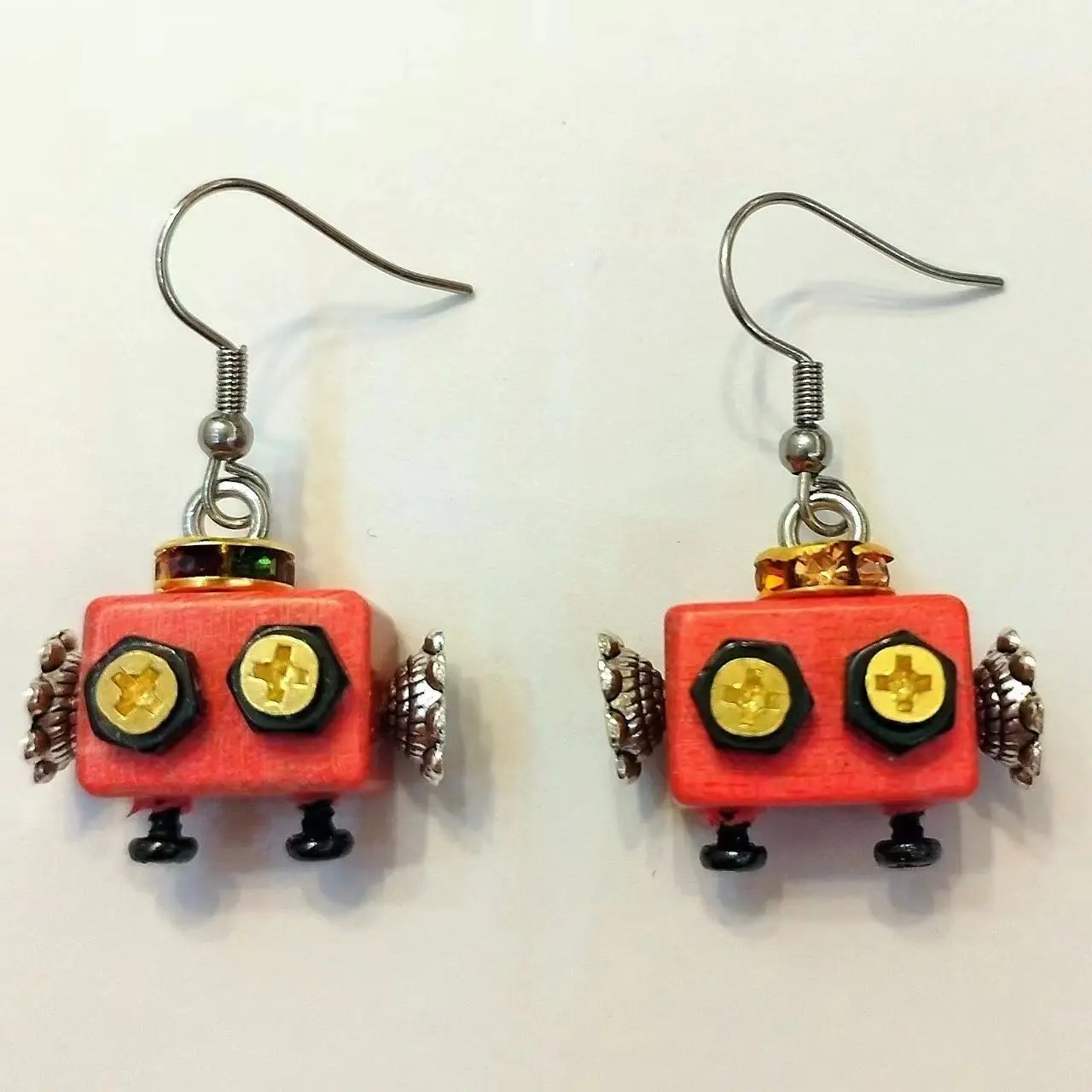 Steampunk robot pure handmade creative cute earrings finished wooden trendy toy pendant decoration matching