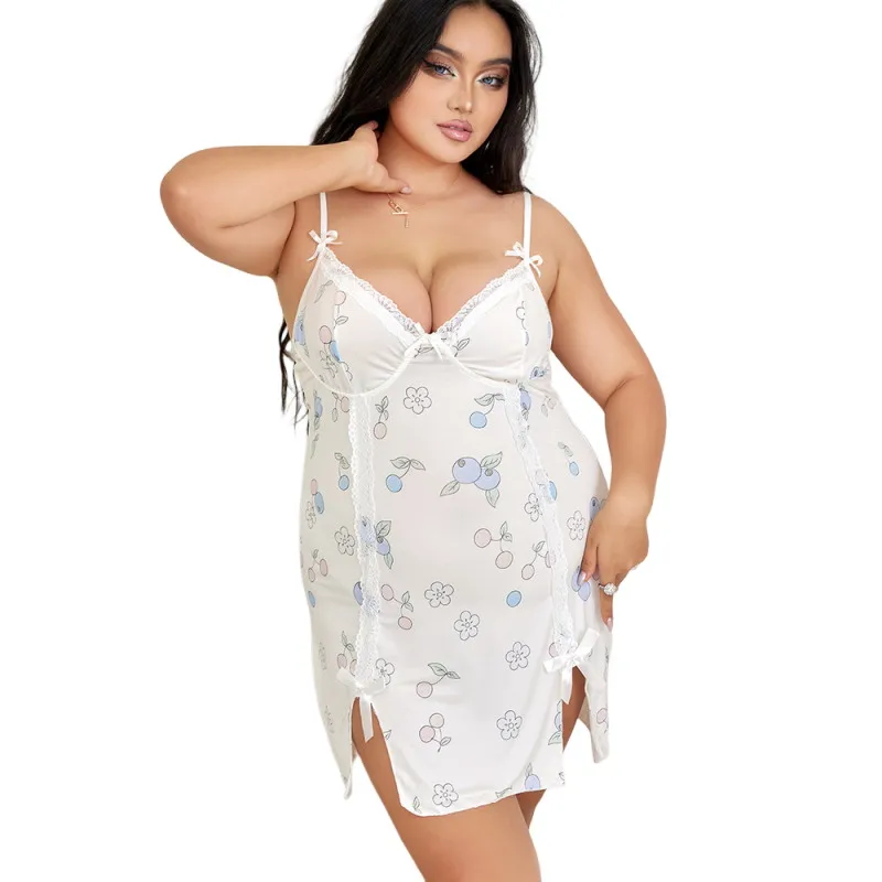 

Ночная сорочка больших размеров с принтом в стиле кантри, романтическое белье, сексуальная пижама с глубоким V-образным вырезом, облегающее платье для пышных девушек