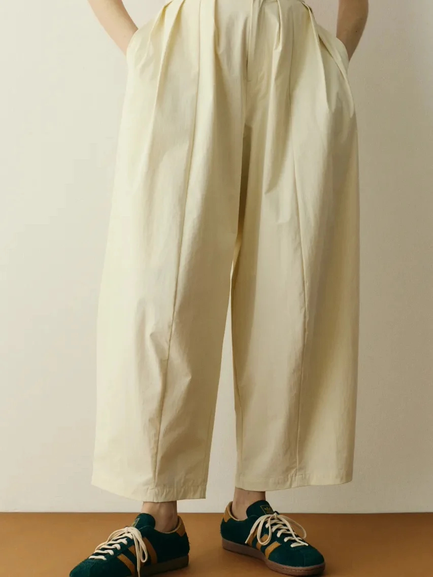 Quick Dry Loose Fit Elastic Waist Silkworm Shape Casual Pants Women's High Waist Comfortable Elastic Silkworm Style Trousers