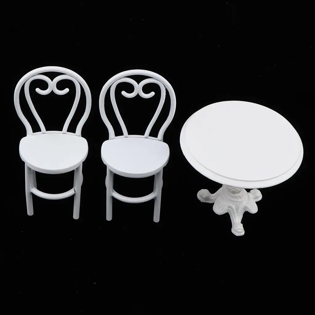 3pcs 112 casa de bonecas em miniatura mesa de jantar conjunto de móveis de metal branco