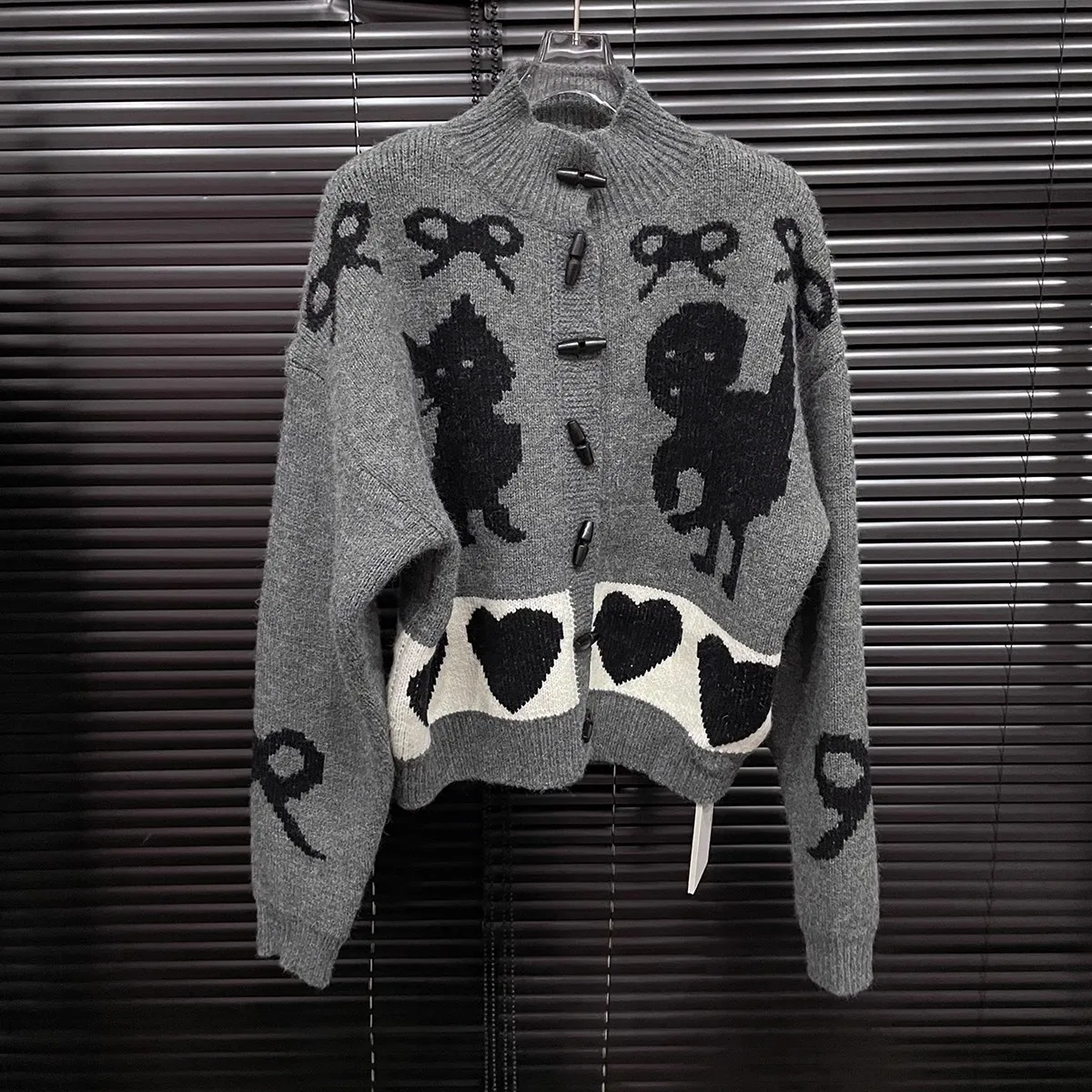 REDDACHiC Cartoon Horn Button Down Cardigan Sweater Women Horn Button Down Ribbon Cat Knitted Jacket Casual Fall Winter Outwear