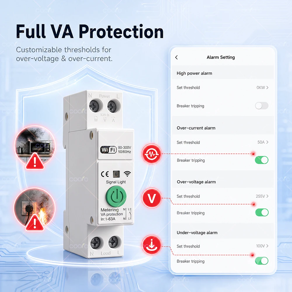 Tuya WiFi/Zigbee Intelligenter Schutzschalter MCB 1P+N 63A Timer Stromzähler Energie kWh Spannungs- und Strommessgerät für Alexa Google Home – Detail 5