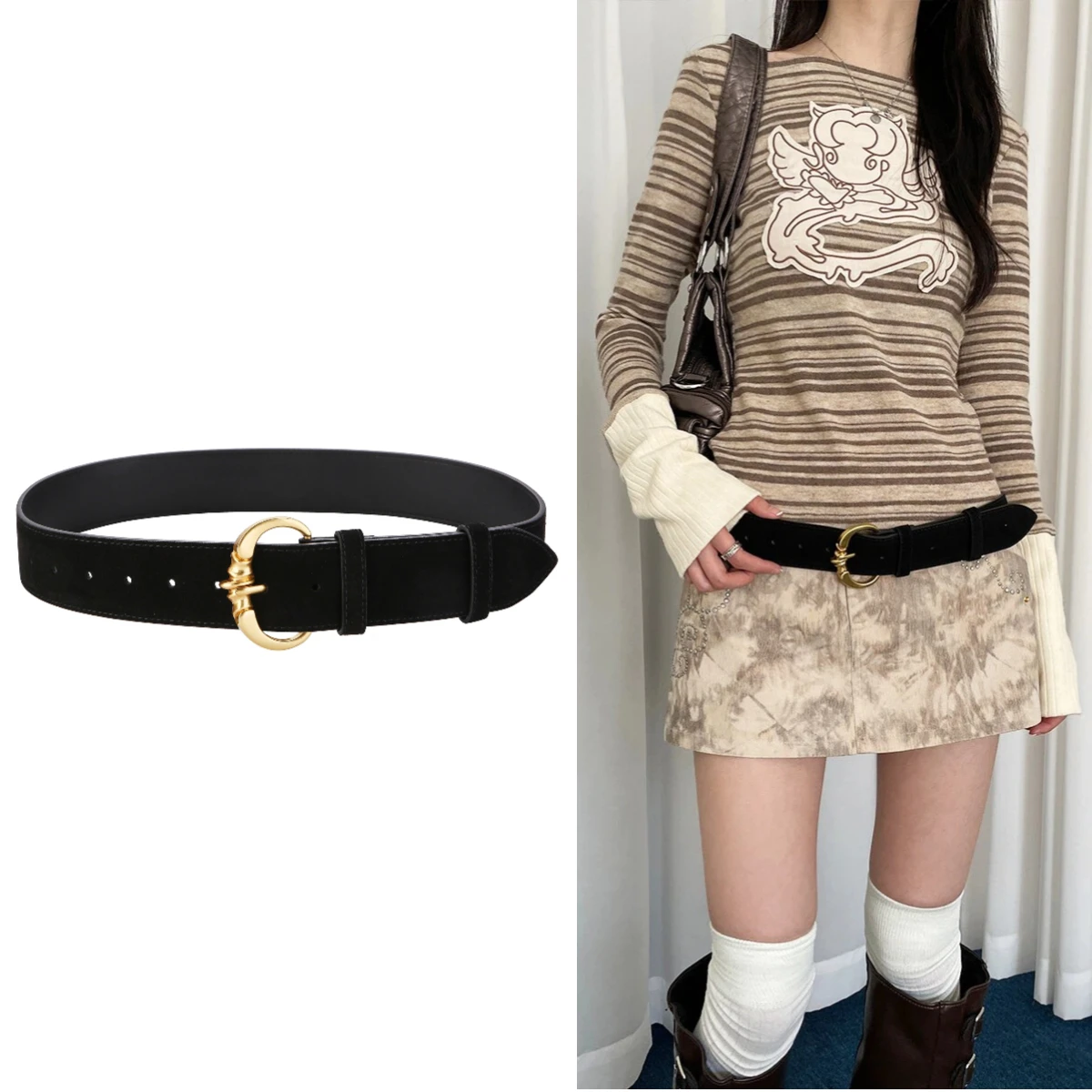 

Ремень из натуральной яловой кожи для женщин — винтажные матовые замшевые широкие ремни с пряжкой из сплава для джинсов, брюк, пальто