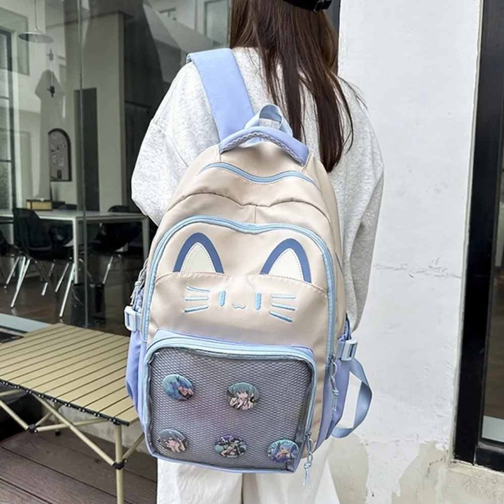 Kawaii Women Backpack Sweet Pink Japanese Cartoon Cat Ita Bag Fashion Large Capacity Casual Versatile Backpacks for Ladies