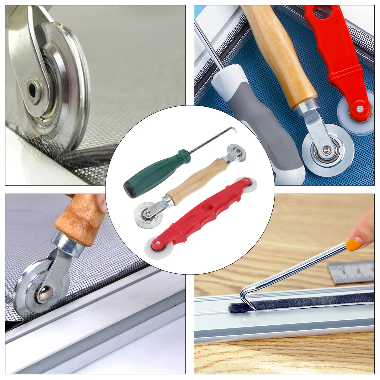 

1 set Screen Rolling Tool Plastic Handle Spline Roller For Window Door Screens Convex Concave Wheels Double Headed Rolling
