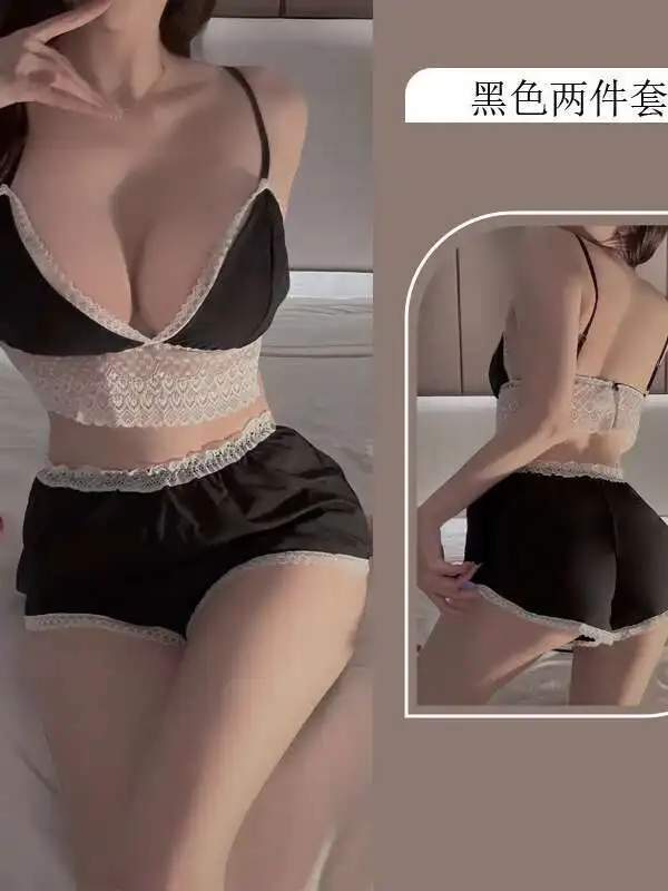 Cat's New Milk Sexy Deep V Chest Cushion Stretch Slimming Strap Top Pure Desire Split Shorts Two Piece Set Fashion A51E