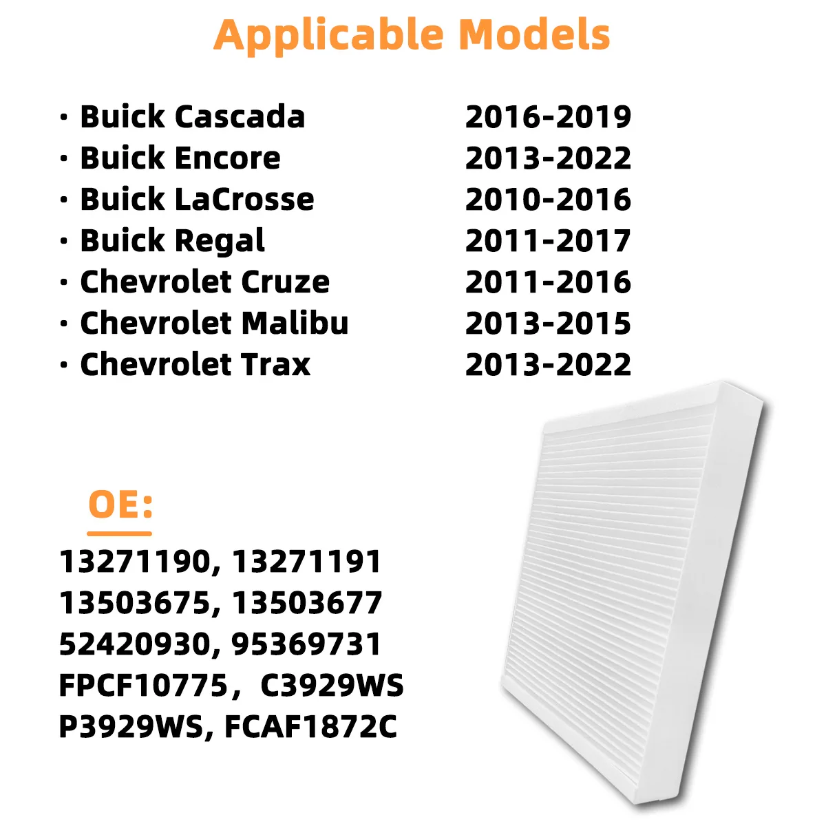 CF10775 Innenraumluftfilter für Buick Allure, Cascada, Encore, LaCrosse, Cadillac ELR, Chevrolet Cruze, Malibu, Sonic, 13271190 – Detail 6