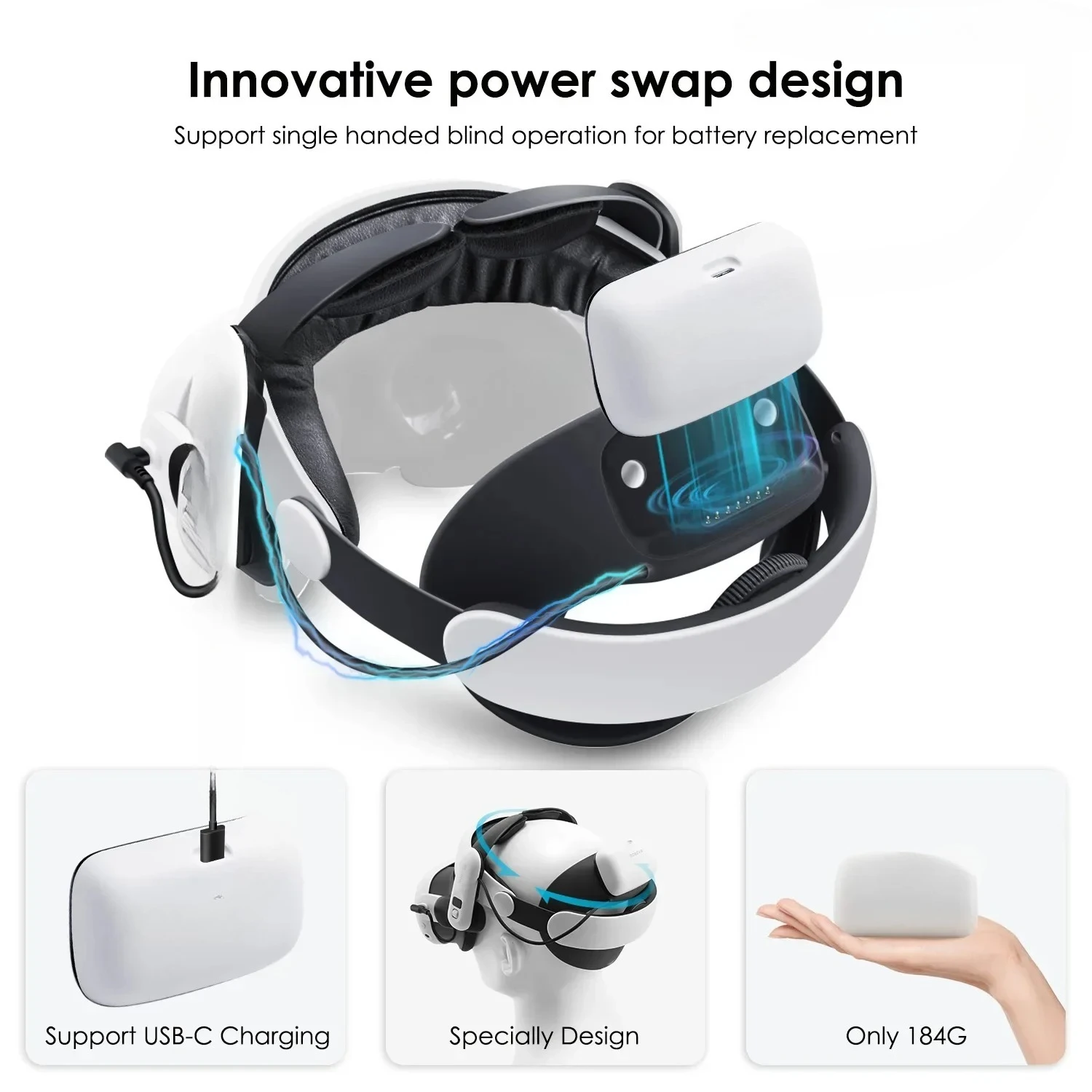 S3 Pro Super Strap VR Accessories Compatible with Meta Quest 3S Head Air Conditioning 10000mAh Hot-swappable Battery Pack