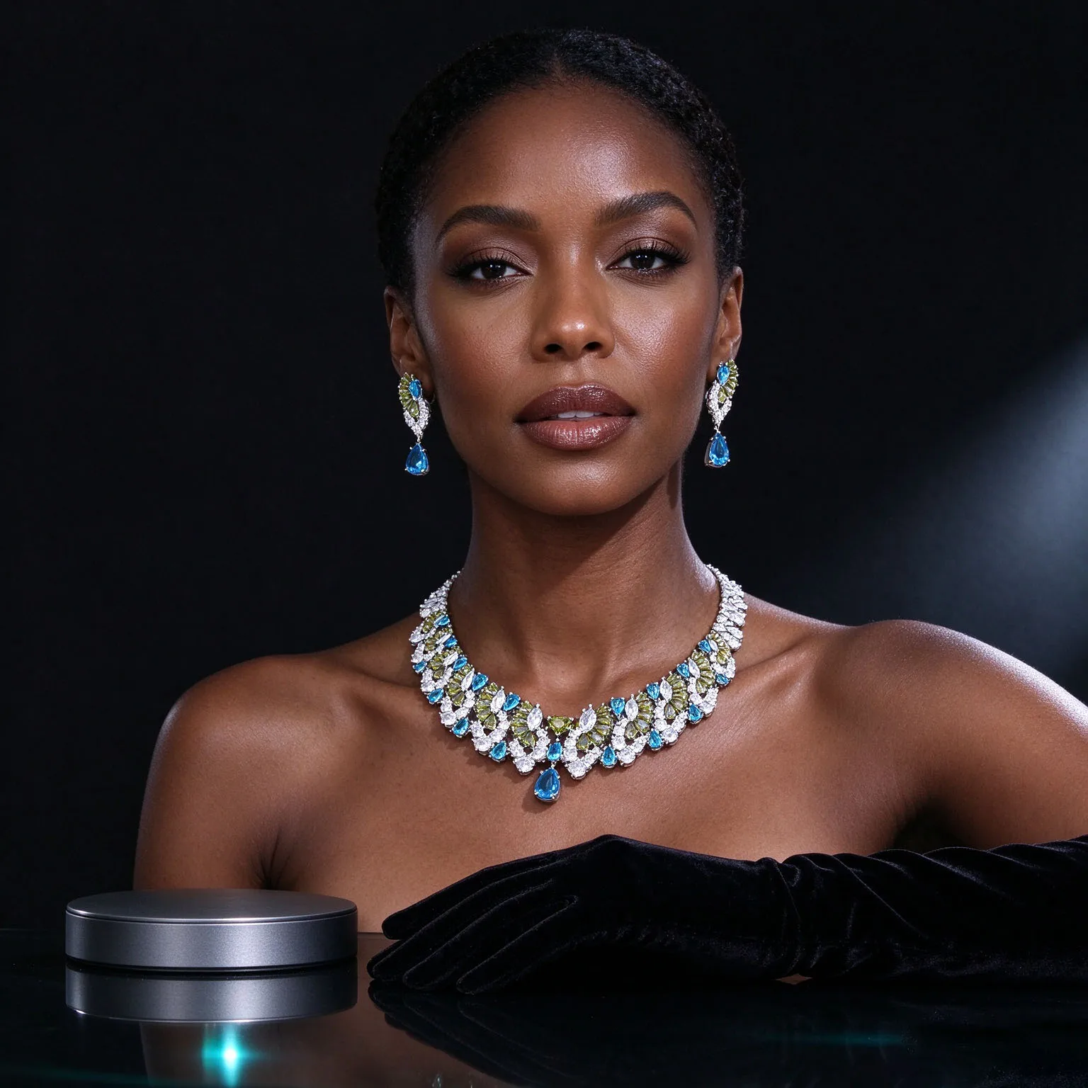 HIBRIDE Fine Luxury Jewelry Blue Set Necklace and Earrings and Bracelet Suitable for Middle Eastern Wedding Party Gifts S-1328